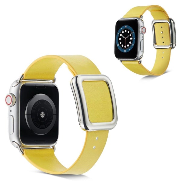 Apple Watch 42mm - 44mm mikrokuituinen nahkaranneke + solki ruostumatonta terästä - Keltainen Yellow