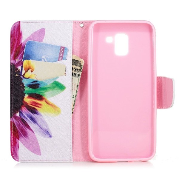 Samsung Galaxy J6 (2018) mobilfodral PU läder TPU plånbok stående mönster - Färgglada blomblad multifärg