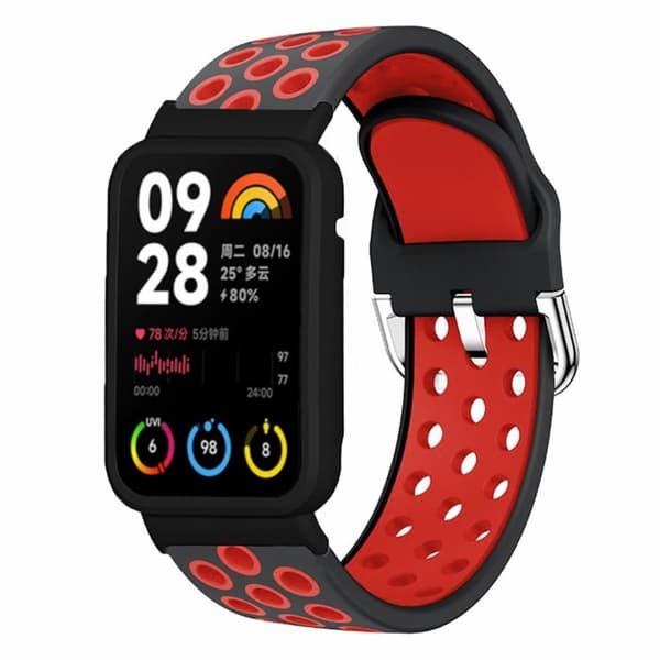 Xiaomi Smart Band 8 Pro Silicone Watch Bands Replacement Strap med Watch Case - Sort + Rød Red