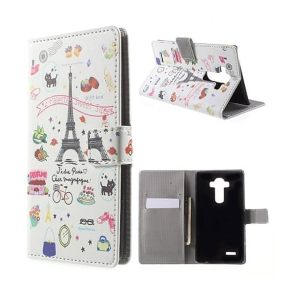 Moberg LG G4 Læder Etui Med Kortholder - Eiffel Tårnet Og Fruit Multicolor