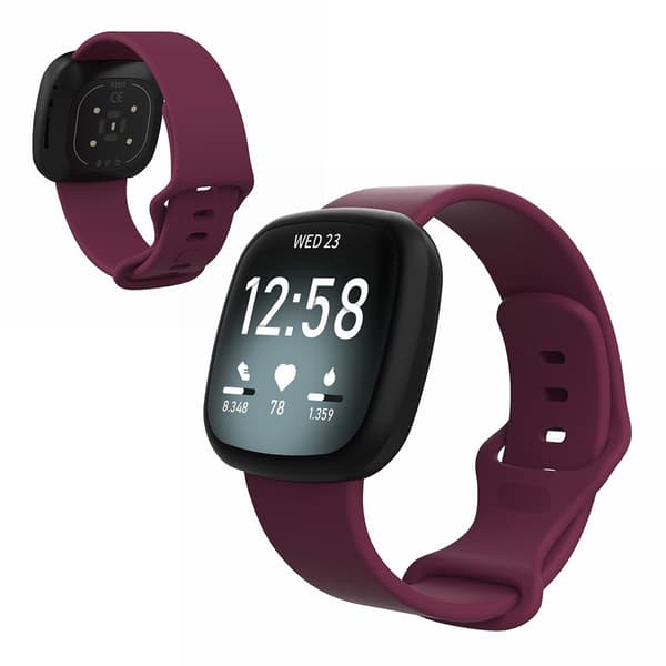 Fitbit Versa 3 / Sense silikone rem - Burgundy Størrelse: S Purple