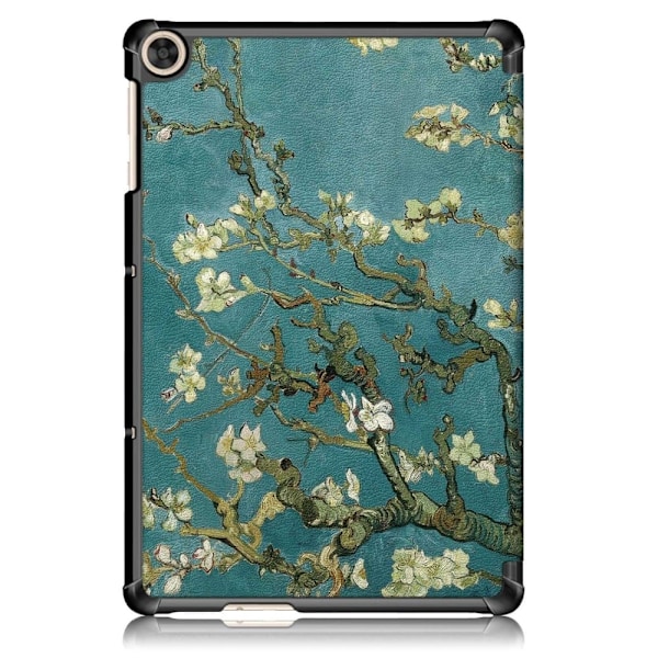 Huawei MatePad T10 mönstrat trefaldigt läderfodral - Aprikosblomma Grön