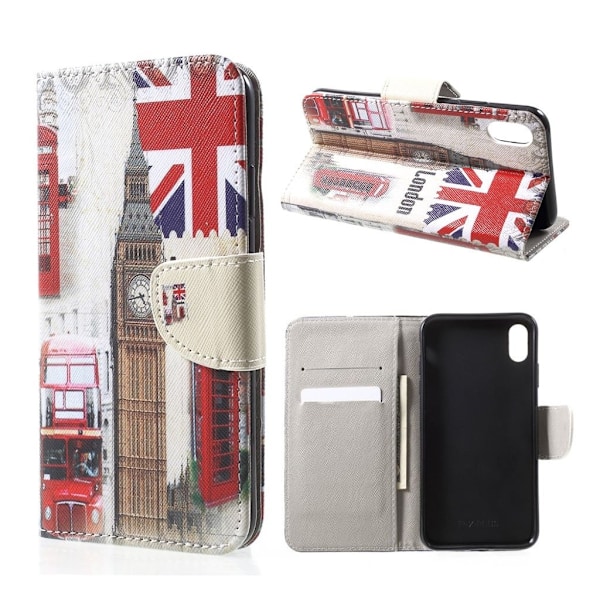iPhone Xr flip cover i læder med mønsterprint - Big Ben Og Storbritanniens Flag Multicolor
