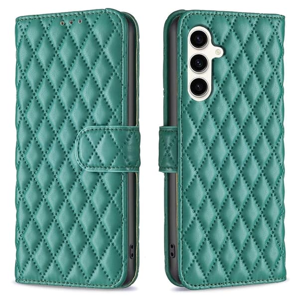 Rhombus mat Samsung Galaxy S24 FE flip etui - Grøn Green