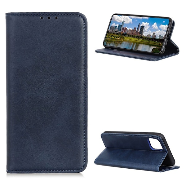 Lompakko-style Aitoa Nahkaa Läppäkotelo For iPhone 12 Mini - Sininen Blue
