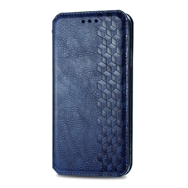 Læder Etui med A Stilfuldt Rhombus Tryk til Motorola Moto G32 - Blå Blue
