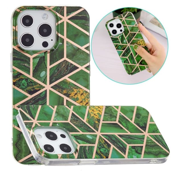 Marble iPhone 13 Pro Max Etui - Green Rhombus Green