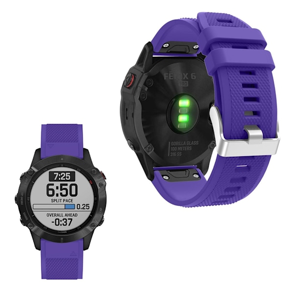 Garmin Fenix 6 snyggt klockarmband i silikon - Lila Lila