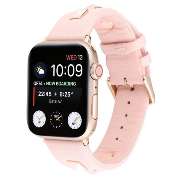 Apple Watch Series 4 40mm äkta läderarmband med fästanordning i roséguld - Rosa Rosa