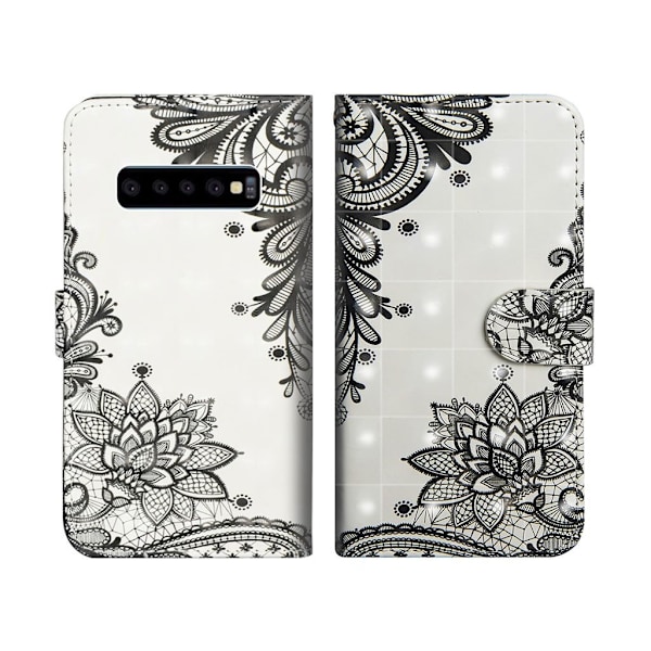 Samsung Galaxy S10 lysspot decorations læder flip etui - Blonde Blomst Black