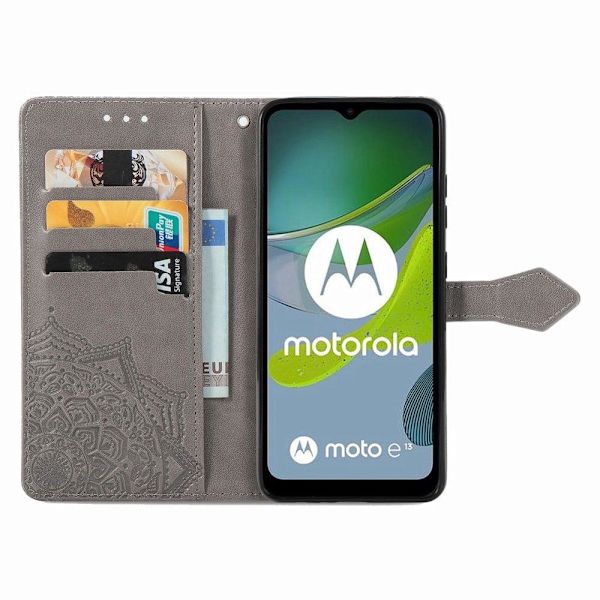 Mandala Motorola Moto E13 Läppäkotelo - Harmaa Silver grey