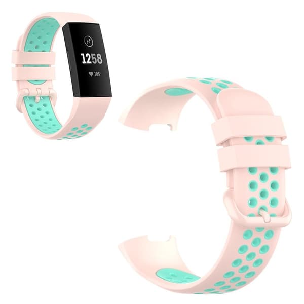 Fitbit Charge 3 / 4 tvåfärgad silikon klockarmband - Light rosa / grön Rosa