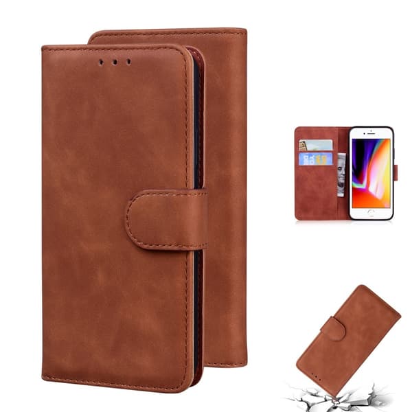 Læder Wallet Stand Phone Case til iPhone 7/8/SE (2020)/SE (2022) - Brun Brown