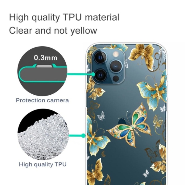 iPhone 14 Pro Max 6,7 tommer Mønstertryk Telefonetui Blødt fleksibelt beskyttelsescover med IMD-udførelse - Guld Gold
