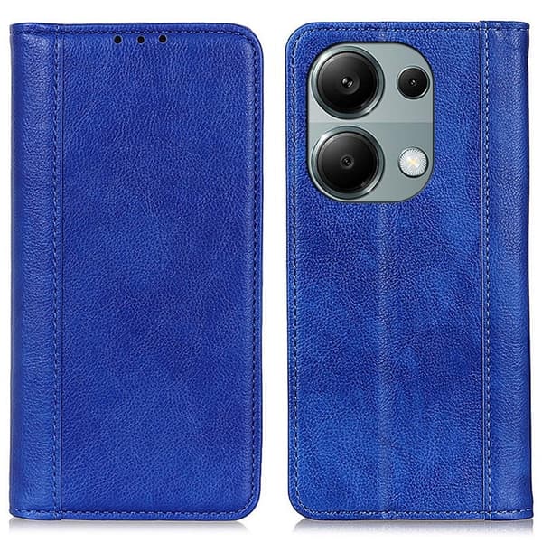 Xiaomi Redmi Note 13 4G ægte læderetui med magnetisk lukning - Blå Blue