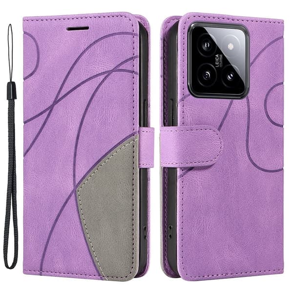 Texturerat läderfodral med handledsband för Xiaomi 14 - Lila Lila