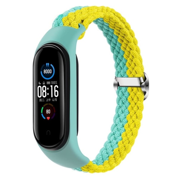 Xiaomi Mi Smart Band 6 / 5 / 4 nylonfarve kontrast urrem - Cyan / Gul Multicolor