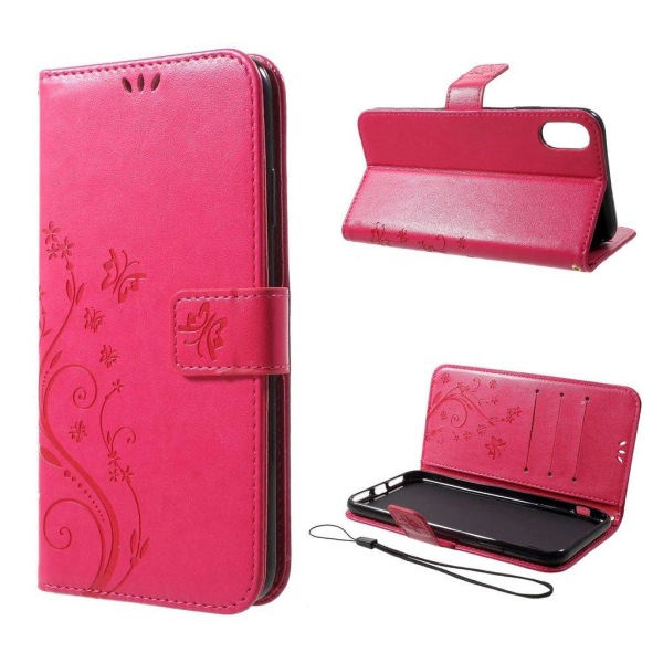 iPhone XS Max mobilfodral silikon syntetläder plånbok stående - Rosa