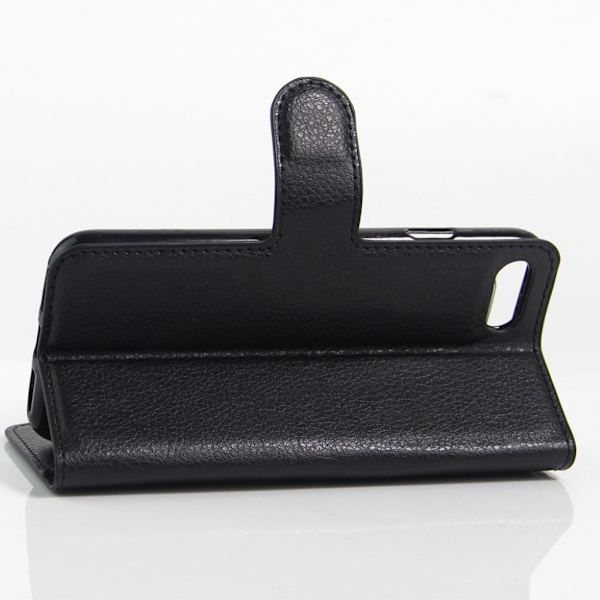Laudrup iPhone 7 / 8 Litchi Grain læderpung med stativ - Sort Black
