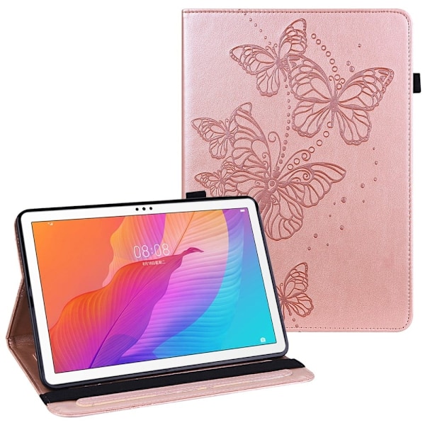 Huawei MatePad T10 / T10s läderfodral med fjärilsavtryck - Roséguld Rosa