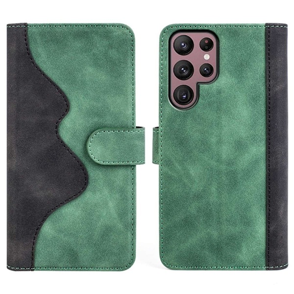 Tvåfärgat Samsung Galaxy S22 Ultra fodral i läder - Grön Grön