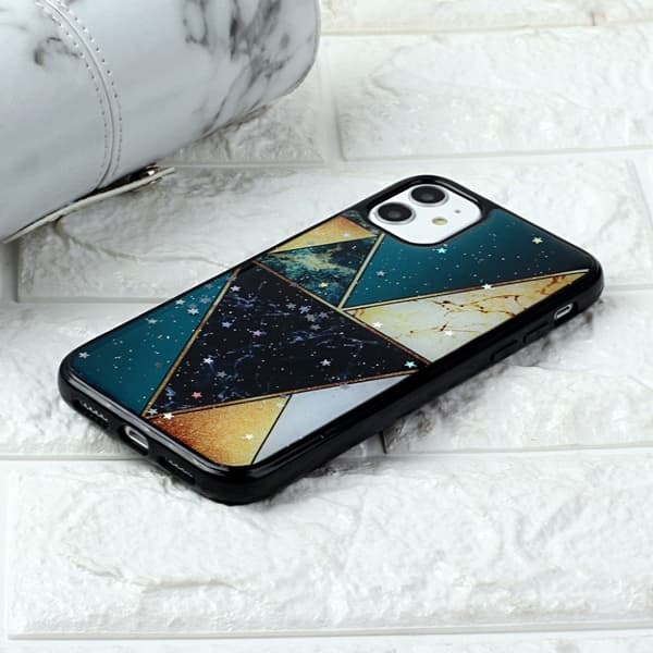 Marble iPhone 11 Pro deksel - Grønne gull trekanter og stjerner Multicolor