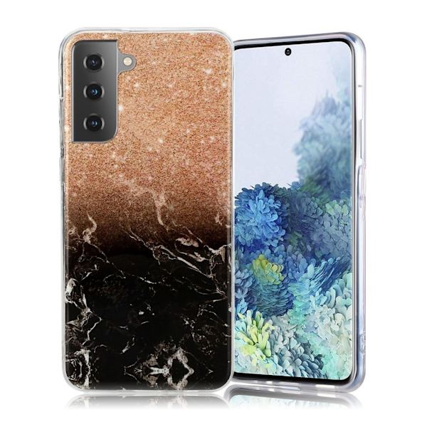 marmor Samsung Galaxy S21 Plus etui - Champagne guld / sort Multicolor