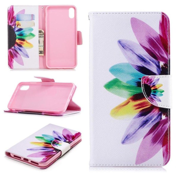 iPhone Xs Max læder flip cover med mønsterprint - Petals Multicolor