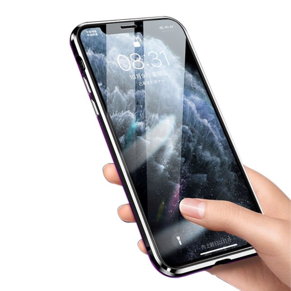 R-JUST RJC-11 Alu/Glass Case - iPhone 11 Pro Max - Musta + Violetti Purple