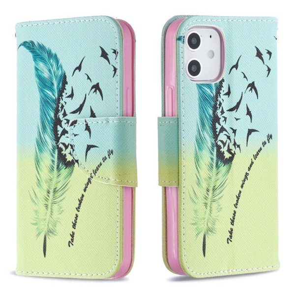 Wonderland iPhone 12 Mini flip case - Feather Pattern Multicolor