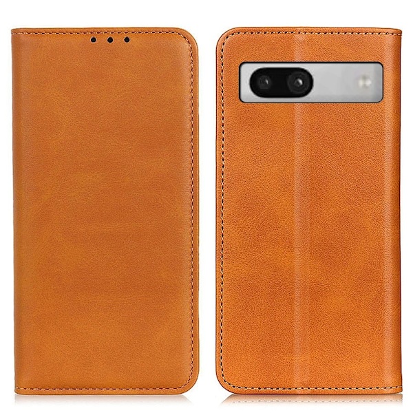 Lompakko-style Aitoa Nahkaa Läppäkotelo For Google Pixel 7a - Ruskea Brown