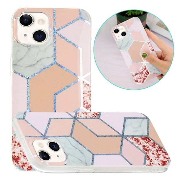 Marble iPhone 14 Plus Suojakotelo - Pinkki / Rhombus Multicolor