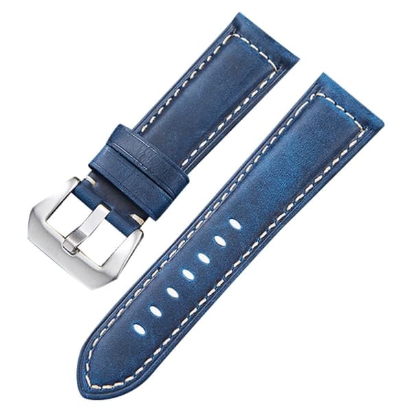 24 mm universalrem i ægte læder i retrostil - Safir / Sølv Blue