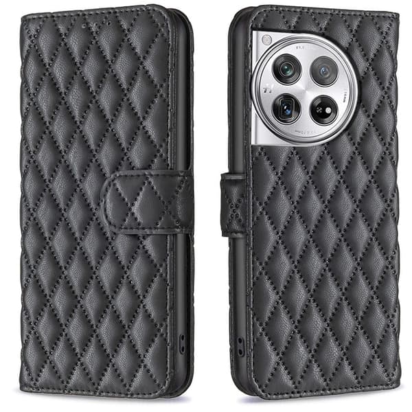Rombemønster, matt flip-deksel for OnePlus 12R / OnePlus Ace 3 - Svart Black