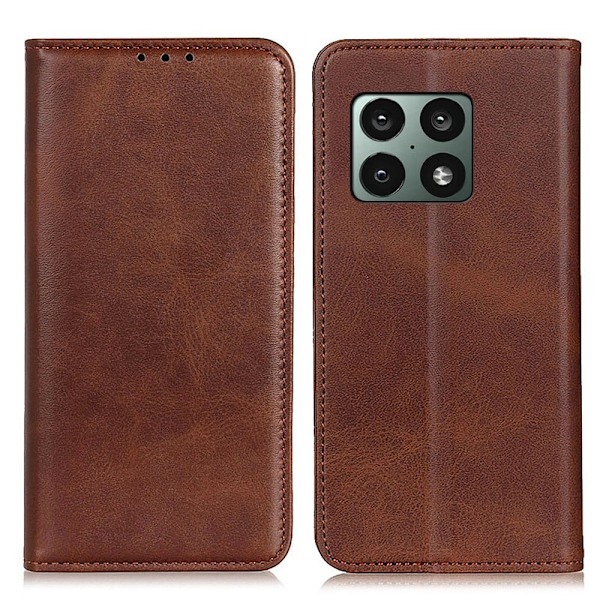 Lompakko-style Aitoa Nahkaa Läppäkotelo For OnePlus 10 Pro - Kahvi Brown
