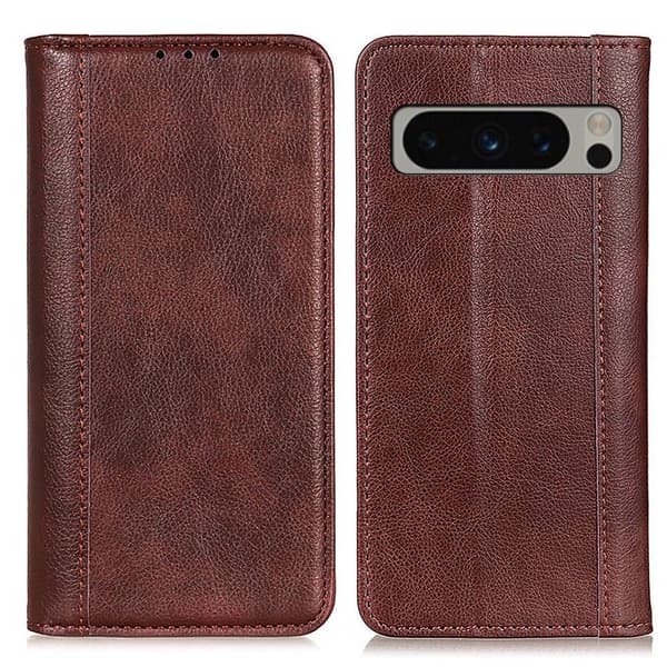 Ekte lærdeksel med magnetisk lukking for Google Pixel 8 Pro - Brun Brown