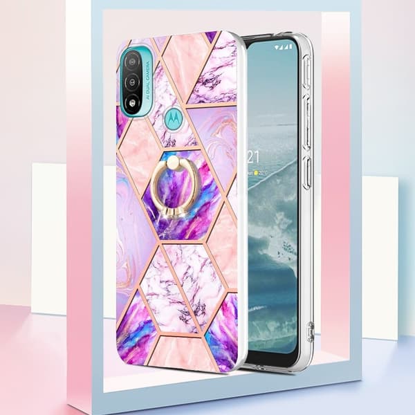 Marble Mønstret Deksel med Ring Holder til Motorola Moto E30 / E40 / E20 - Lyselilla Purple