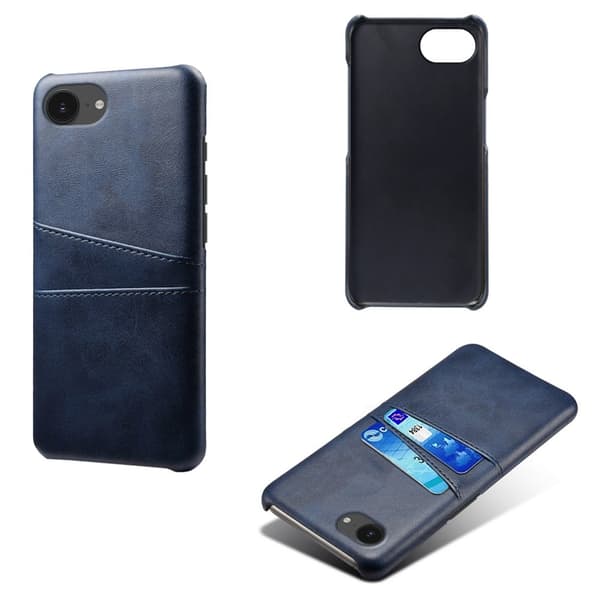 iPhone 16e Etui med to kortpladser Vegansk læder + hårdt PC-telefon cover - Blå Blue