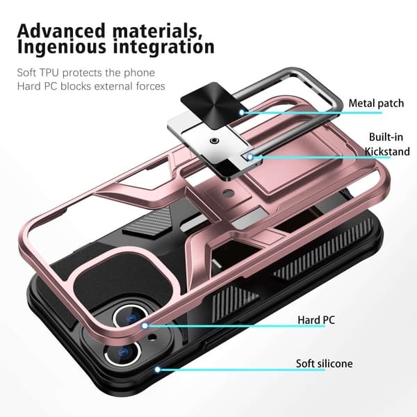 Shockproof Hybrid Deksel med Kickstand til iPhone 14 - Rose Gull Pink
