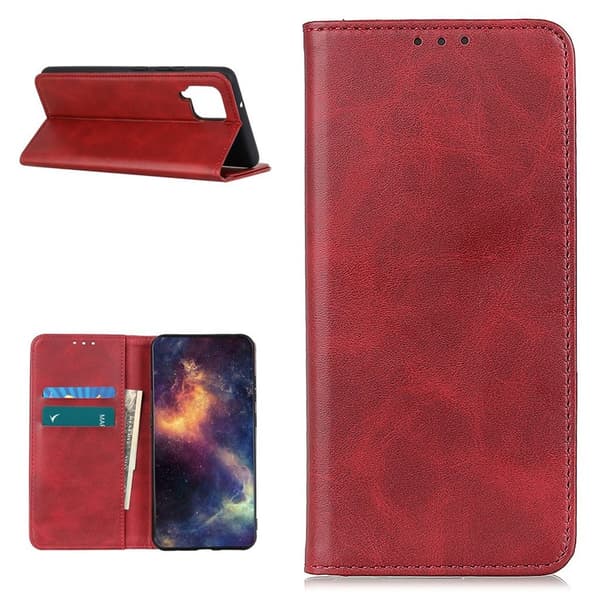 Lompakko-style Aitoa Nahkaa Läppäkotelo For Samsung Galaxy A12 5G - Punainen Red