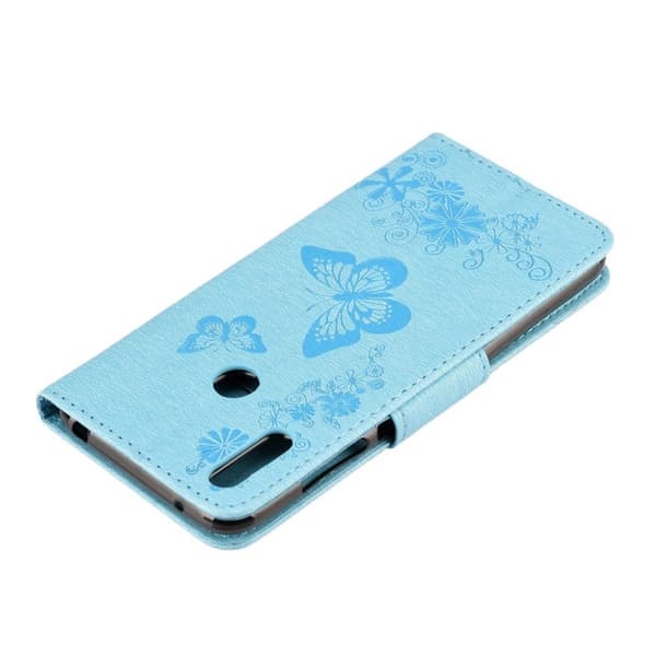 Huawei Y6 2019 forlaget butterfly læretui - Blå Blue