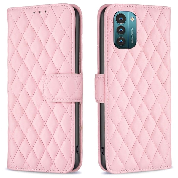 Rhombus Mønster Matte Flip Case til Nokia G11 / G21 - Lyserød Pink