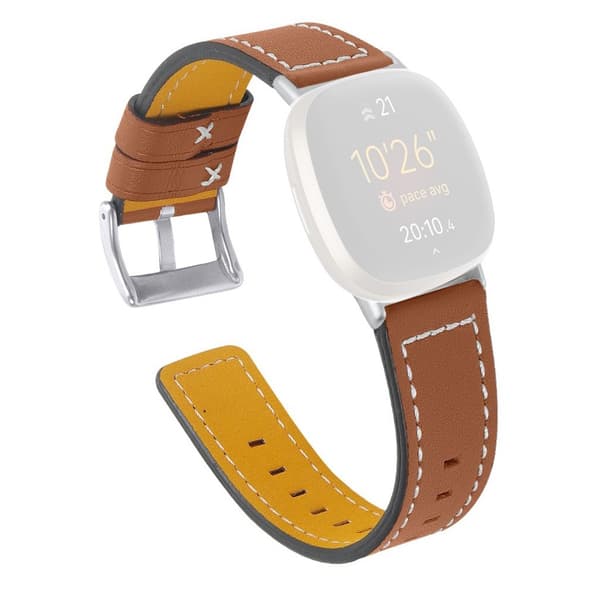Fitbit Sense / Versa 3 kudonta aitoa nahkaa kellon nauha - Ruskea Brown