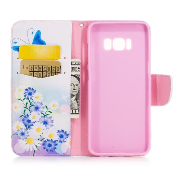 Samsung Galaxy S8 smart og stærkt læder-etui - Sommerfugle og blomster Blue