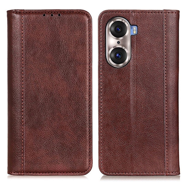 Äkta läder Honor 60 Pro fodral med magnetisk stängning Brun