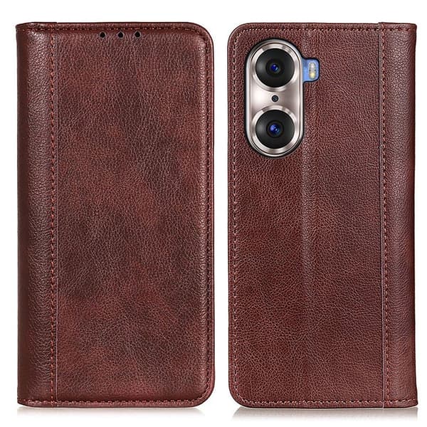Honor 60 Pro ægte læderetui med magnetisk lukning - Brun Brown