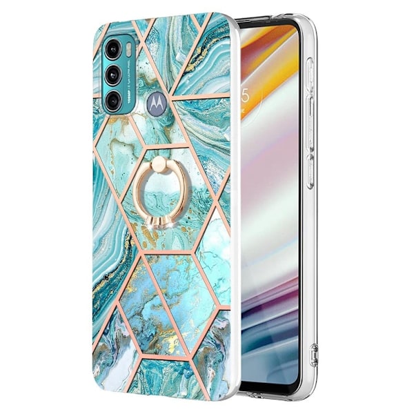Marble Patterned Suojakuori With Ring Holder For Motorola Moto G40 Fusion / G60 - Sininen Blue