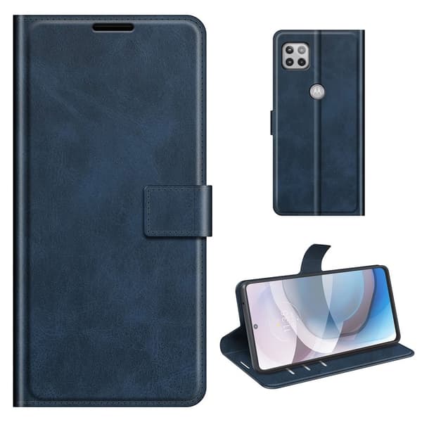 Wallet-style Lær Etui til Motorola One 5G Ace - Blå Blue