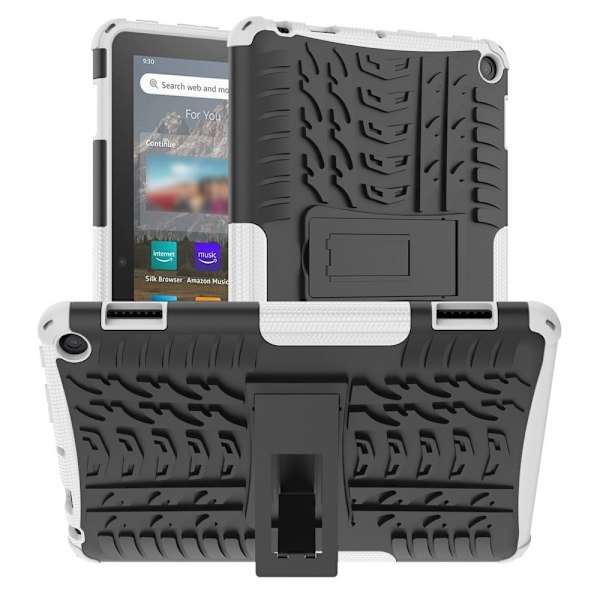 Däckmönstrat kickstand-fodral för Amazon Fire 8 HD (2022) - Vit Vit