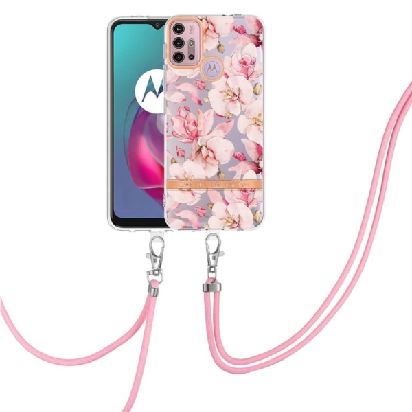 Ohut ja kestävä pehmeä kansi, jossa on kaulanauha Motorola Moto G20 / G10 / G30 - Vaaleanpunainen Gardenia Pink